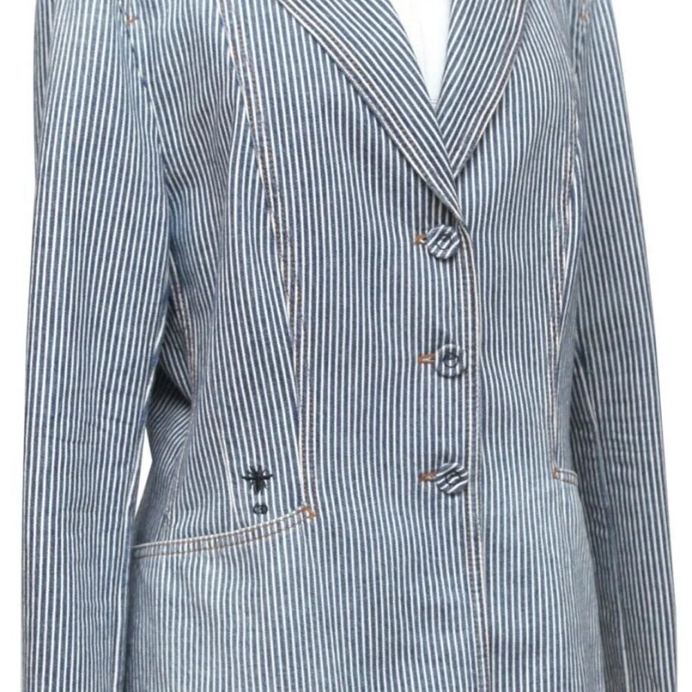 DIOR Blazer Coat Denim BAR JACKET Striped Blue White Cotton US 14 F 46 $4300
